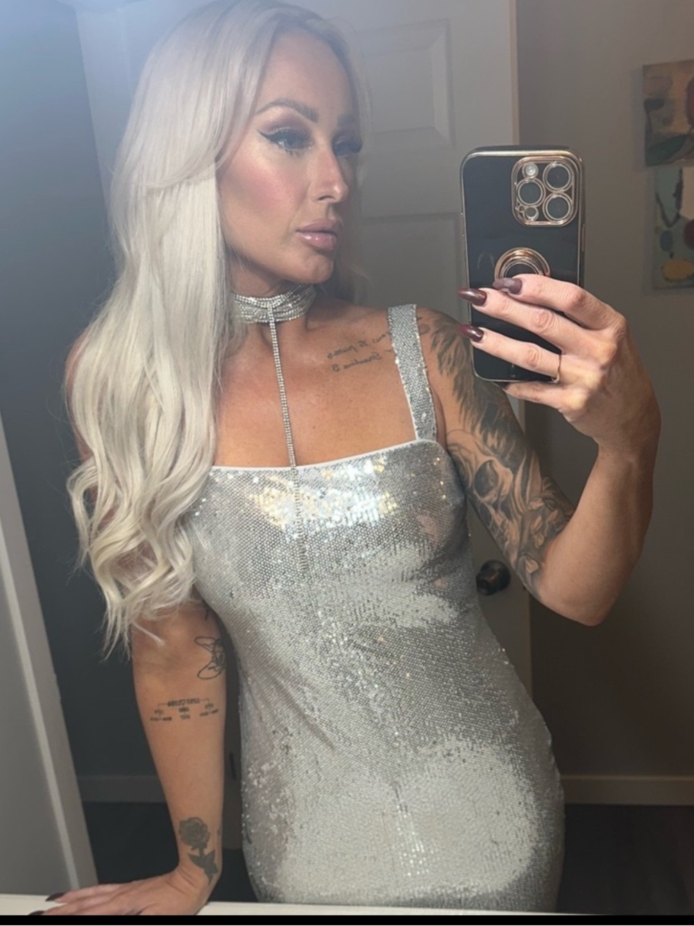 Silver backless Sequin Gown